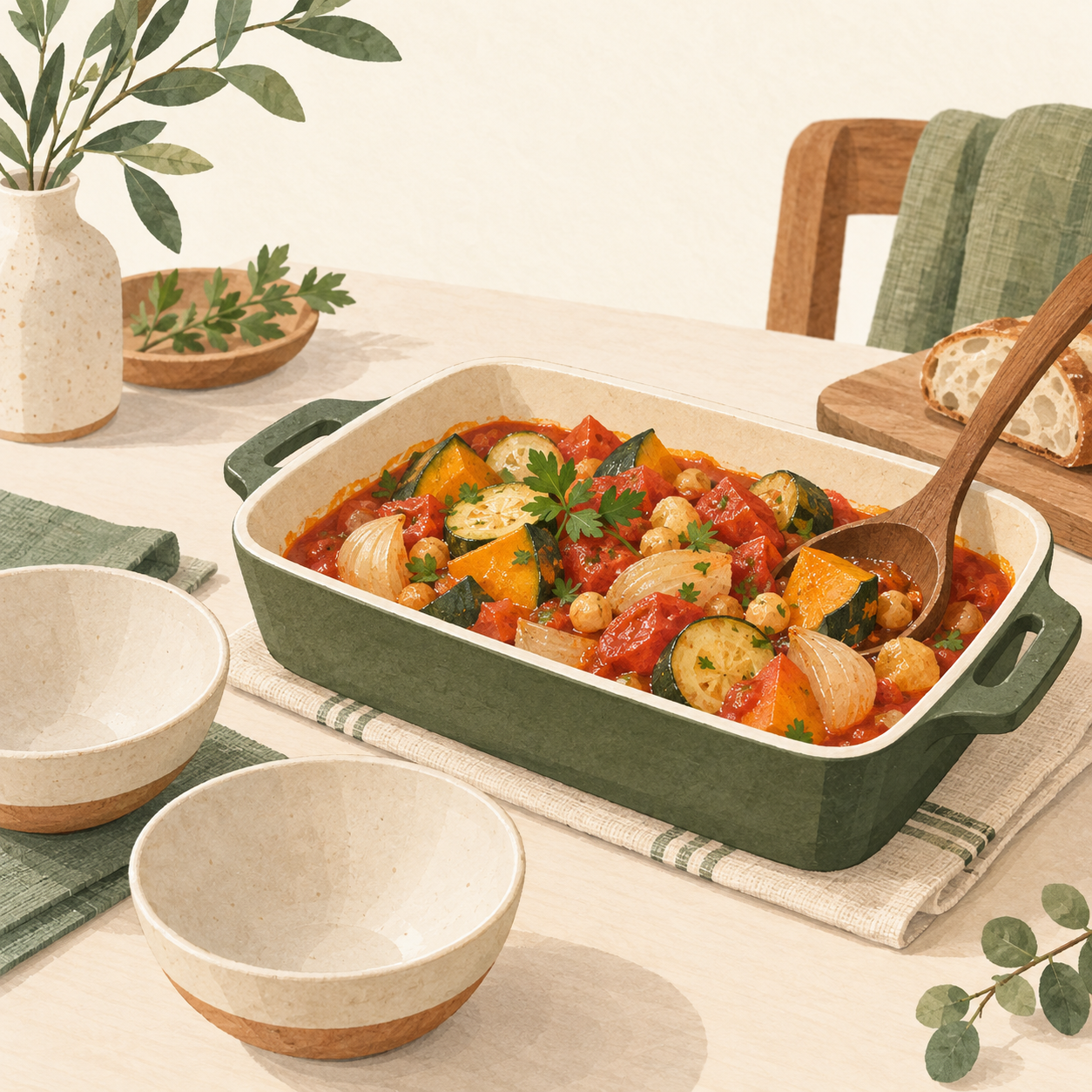 深皿で作る野菜煮込みの献立イメージ